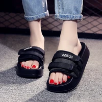 thick soled casual velcro adjustable width slippers female summer korean youthful vitality fashion all match vacation beach shoe