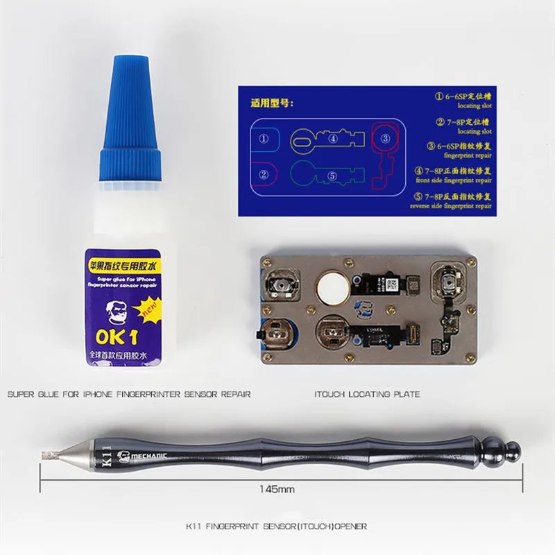 

3 IN 1 MECHANIC OK11 Phone Fingerprint Repair Kit For IPhone Home Button Fingerprint Repair Glue Opener Knife + Holder Tools