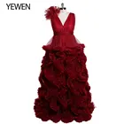 Платье для беременных с V-образным вырезом и оборками, Длинное Элегантное Тюлевое платье для фотосъемки, бордовое свадебное платье для гостей, 2021