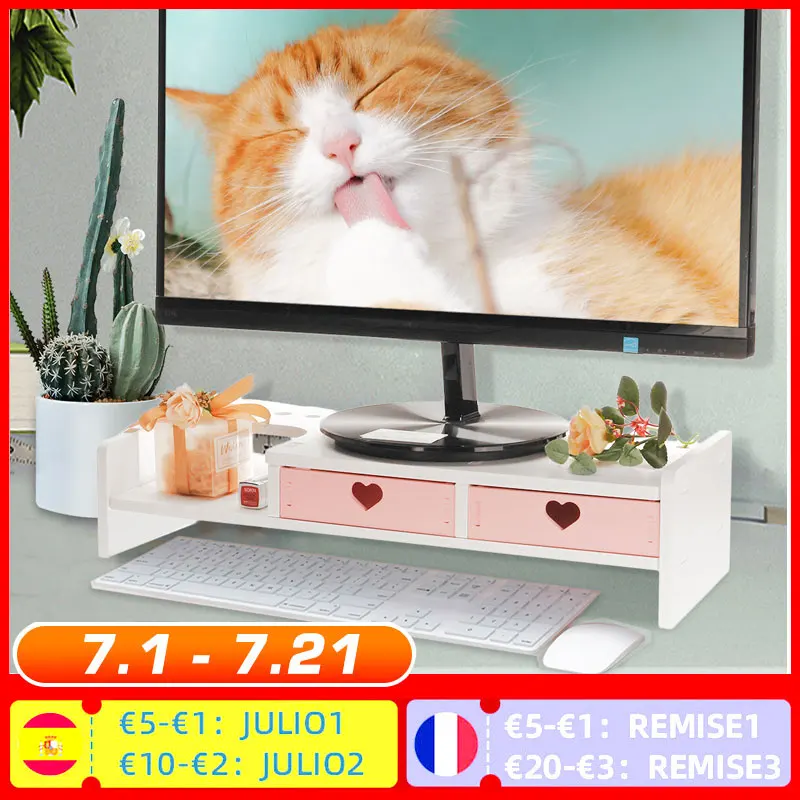 Подставка для ноутбука, розовая настольная подставка для монитора, 3 выдвижных ящика, из ПВХ, для компьютера