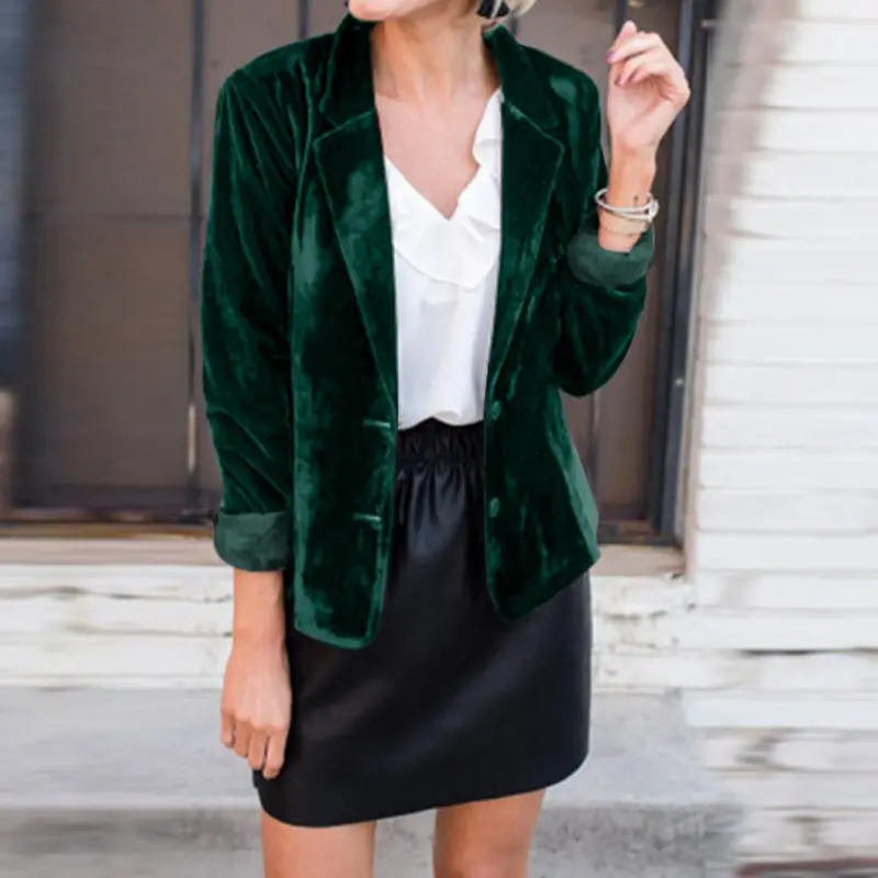 

Women Long Sleeve Blazer 2021 VONDA Lapel Button Suit Blazer OL Style Formal Coat Jackets Outerwear Veste Femme Oversized