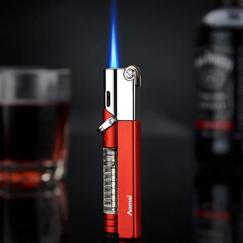 

AOMAI Butane Lighter Metal Belt Safety Lock Visible Gas Windproof Torch Lighter Cool Lighter Smoke Accesoires Gift for Men