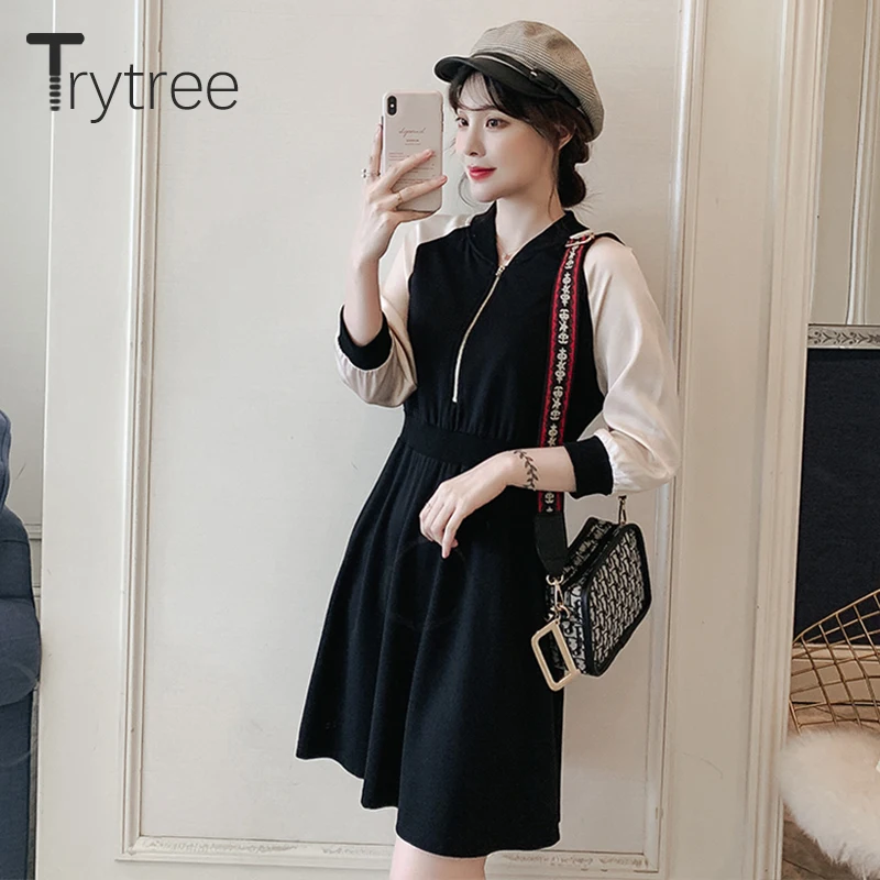 Осенне-зимнее женское платье Trytree Повседневное платье-трапеция из полиэстера с