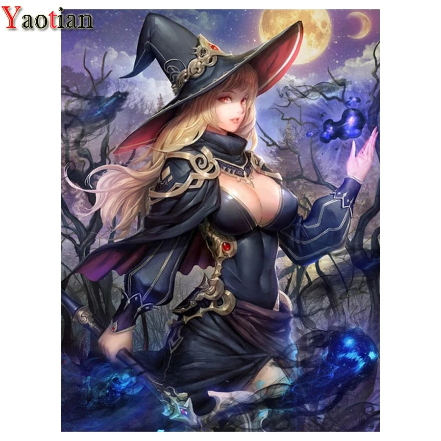 

Magic girl картина, вышитая бисером Алмазная вышивка камни в форме ромба круглый Алмазная мозаика наклейки на стены для празднования Хэллоуина, ...