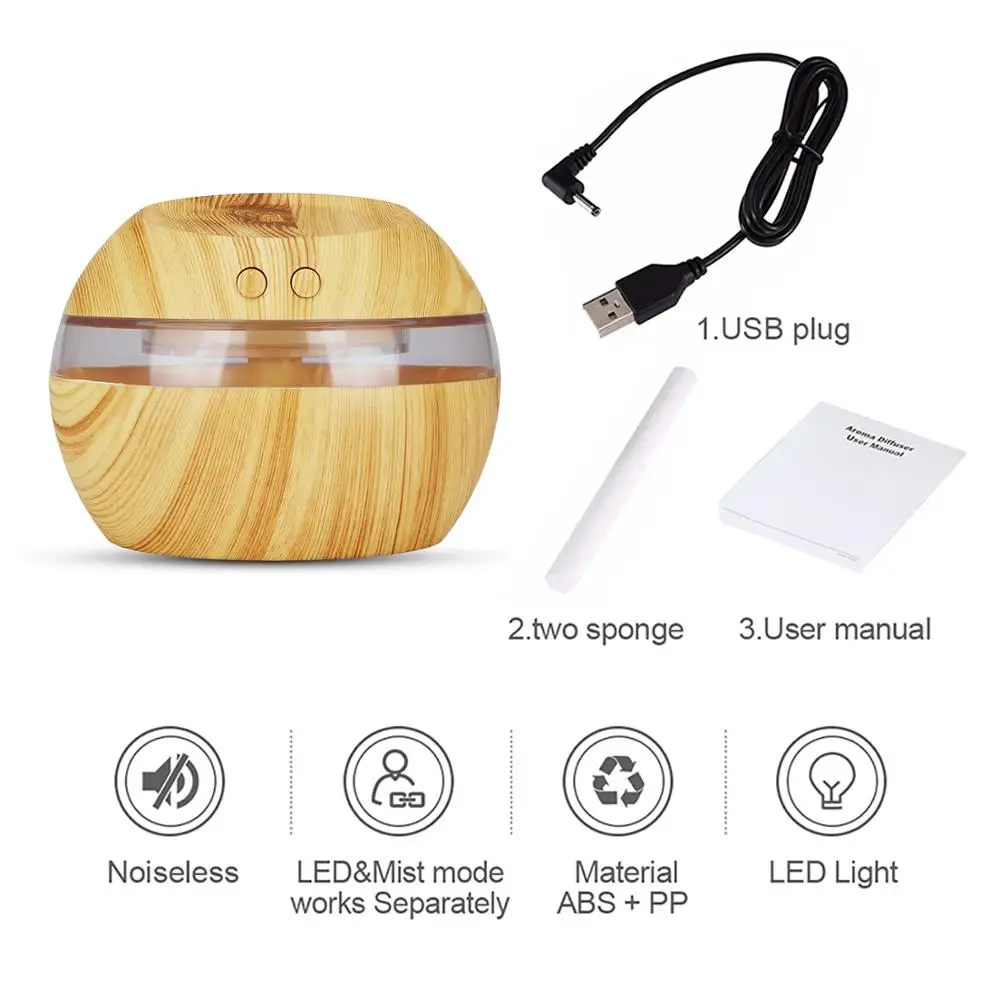 

300ML Imitation Wood Grain Mini Aromatherapy Machine Bedroom Aroma Diffuser Car Air Purifier Energy Saving Household Humidifier