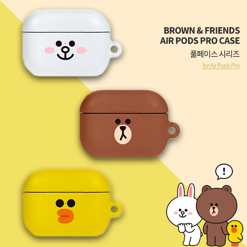 

Коричневый чехол для наушников LineFriends, защитный чехол для беспроводных наушников AirPods, чехол для ПК, 3D мультяшный силиконовый чехол для науш...
