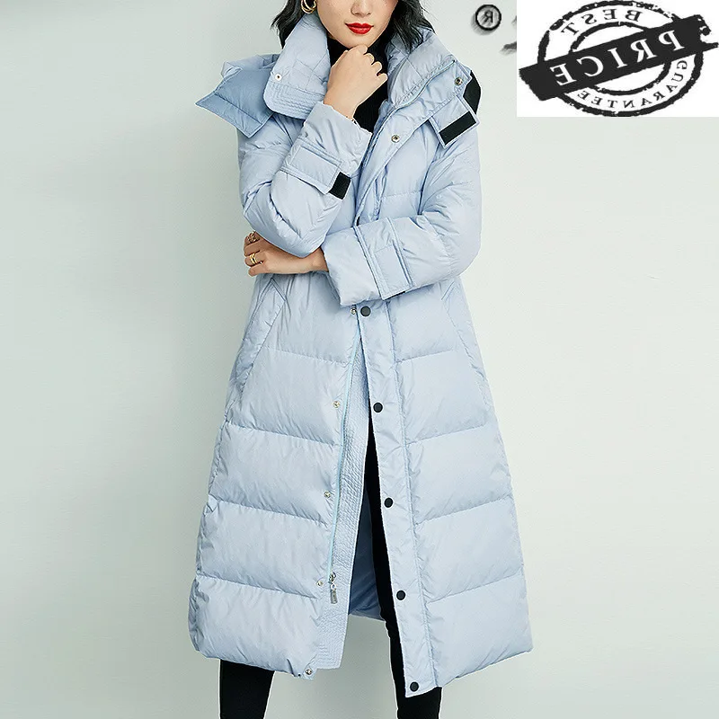 

Long Women's Winter Down Jacket Korean 20% White Duck Down Coat Hooded Parkas Woman Fashion 2021 Mujeres Abrigos LW5aa1