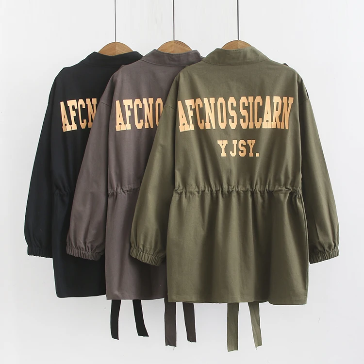 Windbreaker Female 2020 Spring Autumn Long Jacket Ladies BF Casual Loose Tooling Outerwear Black Green Plus Size 4XL Coat | Женская