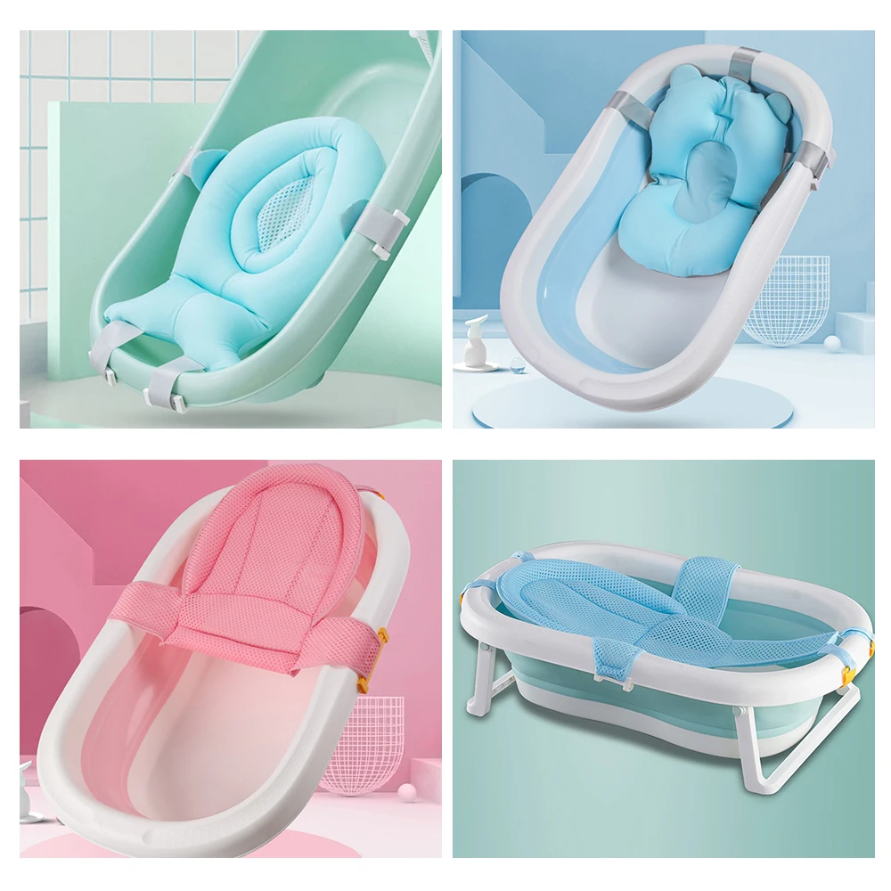 Newborn Baby Folding Bath Tub Portable Children Non-Slip Safe Bathtub Infant Shower Bath Pad Foldable Baby Shower Soft Pillow