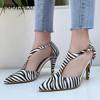 coolulu leopard super high heels t strap shoes women buckle thin heel pumps pointed toe ladies dress footwear fashion white 46