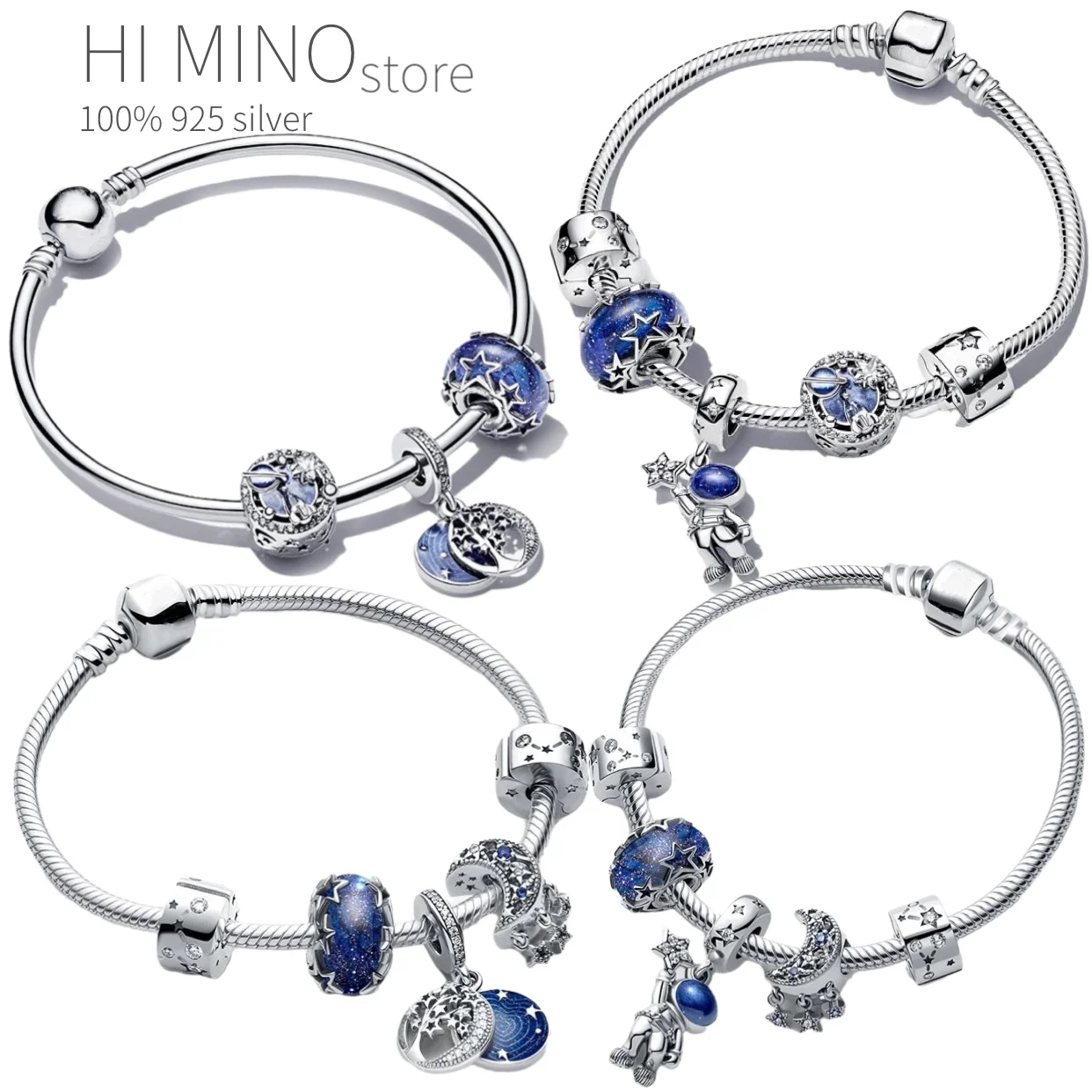 

2021 New S925 Sterling silver Pan Star Bracelet Surrounded by Stars Bracelet Snake Chain Charms Bracelet For Women DIY Jewelry