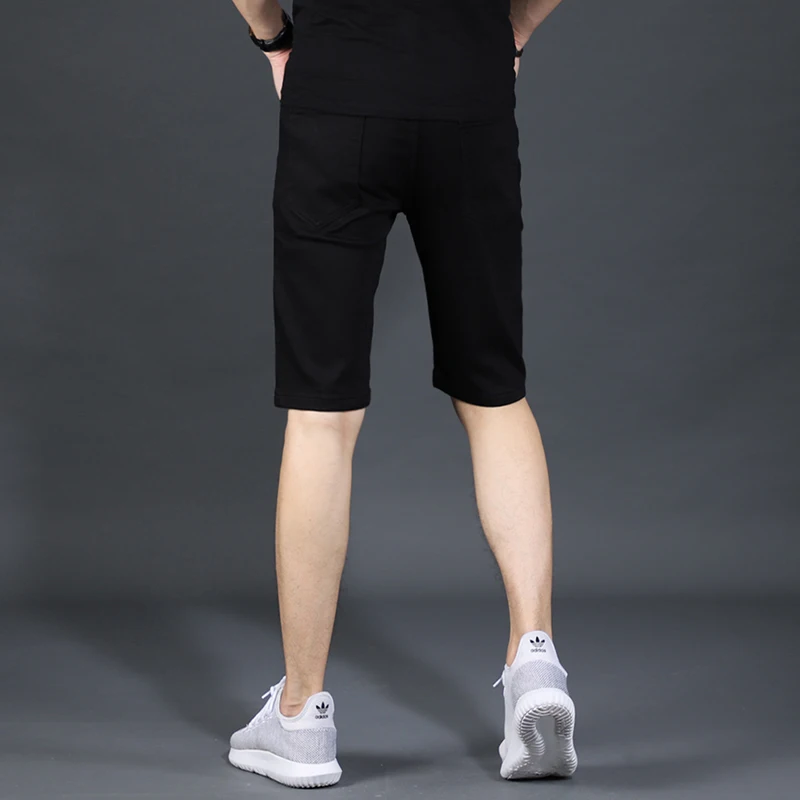Men Black Denim Shorts Summer Jeans Fashion Korean Style Solid Color Straight Fit Stretch Pants