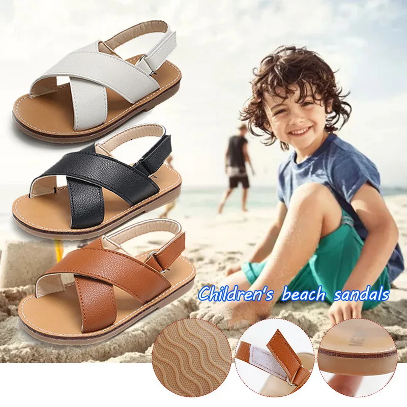 

2021 Summer Toddlers Boys Girls Sandals Children's Beach Shoes Kids Fashion Sandals Cross-tied Anti-sliperry Soft Simple New Hot