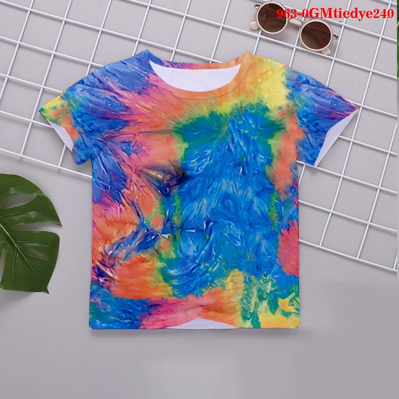 

Casual Kids T-shirts Clothes Tie Dye Printing Cool Boy Girls T-shirt Boys Sportswear Streetwear Children Youth Tie Dye T-shirt