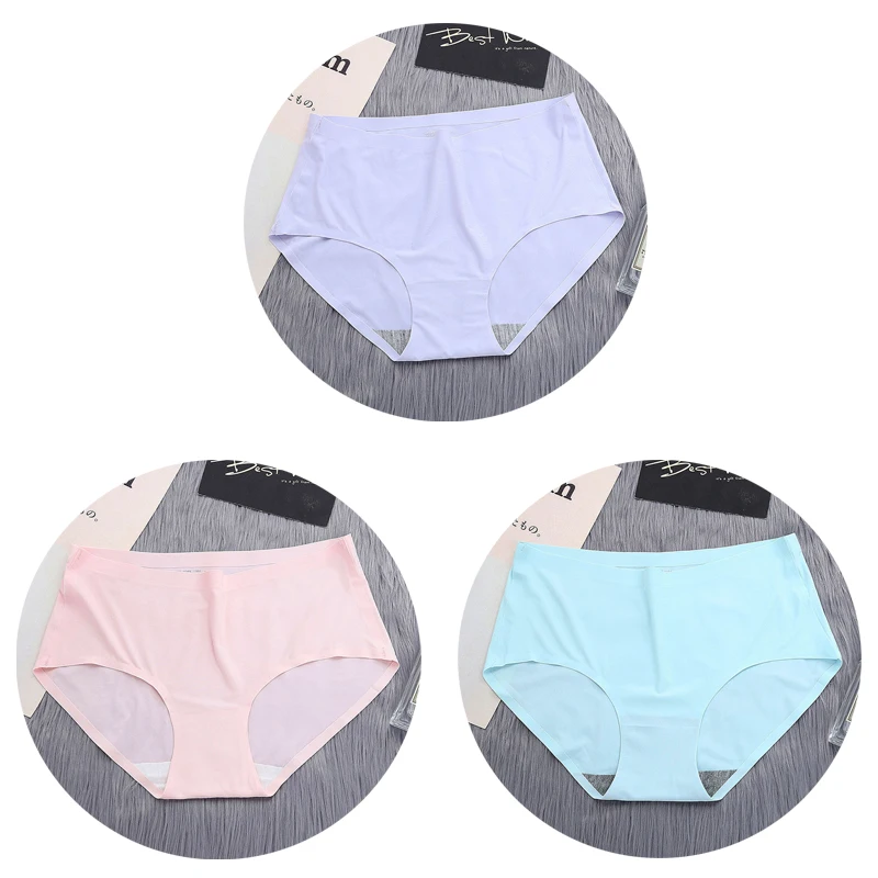 NK50-LAV-PK-BL-3PCS OLN женские трусики бесшовные, сексуальные стринги ледяные шелковистые Нижнее белье Женские одноцветные модные трусы со средней талией Горячая Распродажа - Цвет: NK50-LAV-PK-BL-3PCS