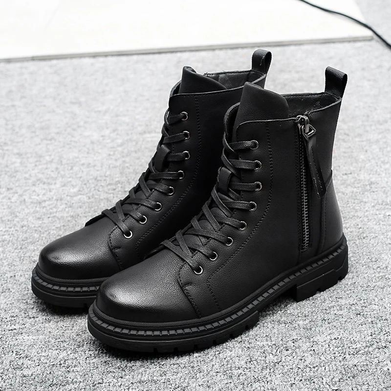 

Winter Fur Men Army Combat Boots Brand Designer Mens Zipper Boots Plus Size Motorcycle Boots Men Genuine Leather Mens Shoes