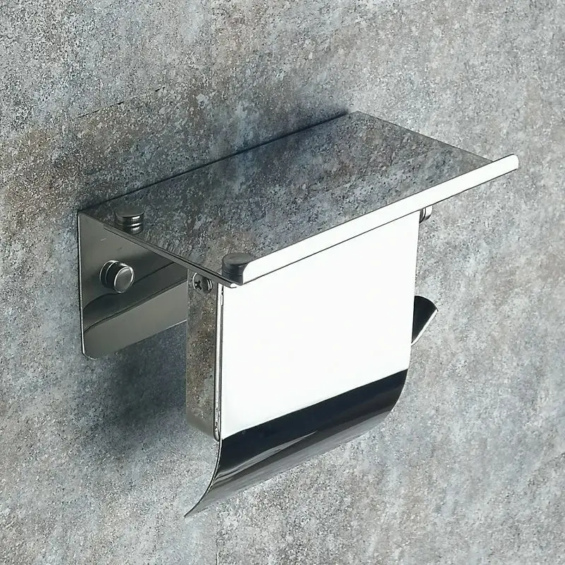 

Punch-free Strong Paste Simple Modern Style Stainless Steel Tissue Box Toilet Hotel Roll Paper Mobile Phone Holder Rack G8251