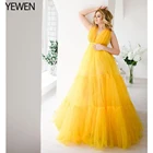 Ярко-желтое женское платье для беременных для фотосессии для будущей матери платье макси с открытой спиной для свадебной вечеринки платье YEWEN