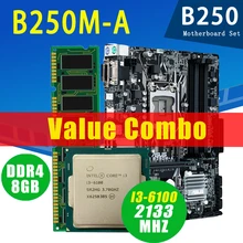 LGA 1151 Asus PRIME B250M-A Motherboard With Intel Core i3 6100 8GB DDR4 Motherboard Set 3.7GHz PCI-E 3.0 M.2 B250 Placa-Mãe