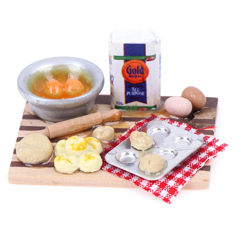 Красочный 1 комплект 1/12 Миниатюрный Кукольный Дом Кухня Яйца молоко хлеб на борту