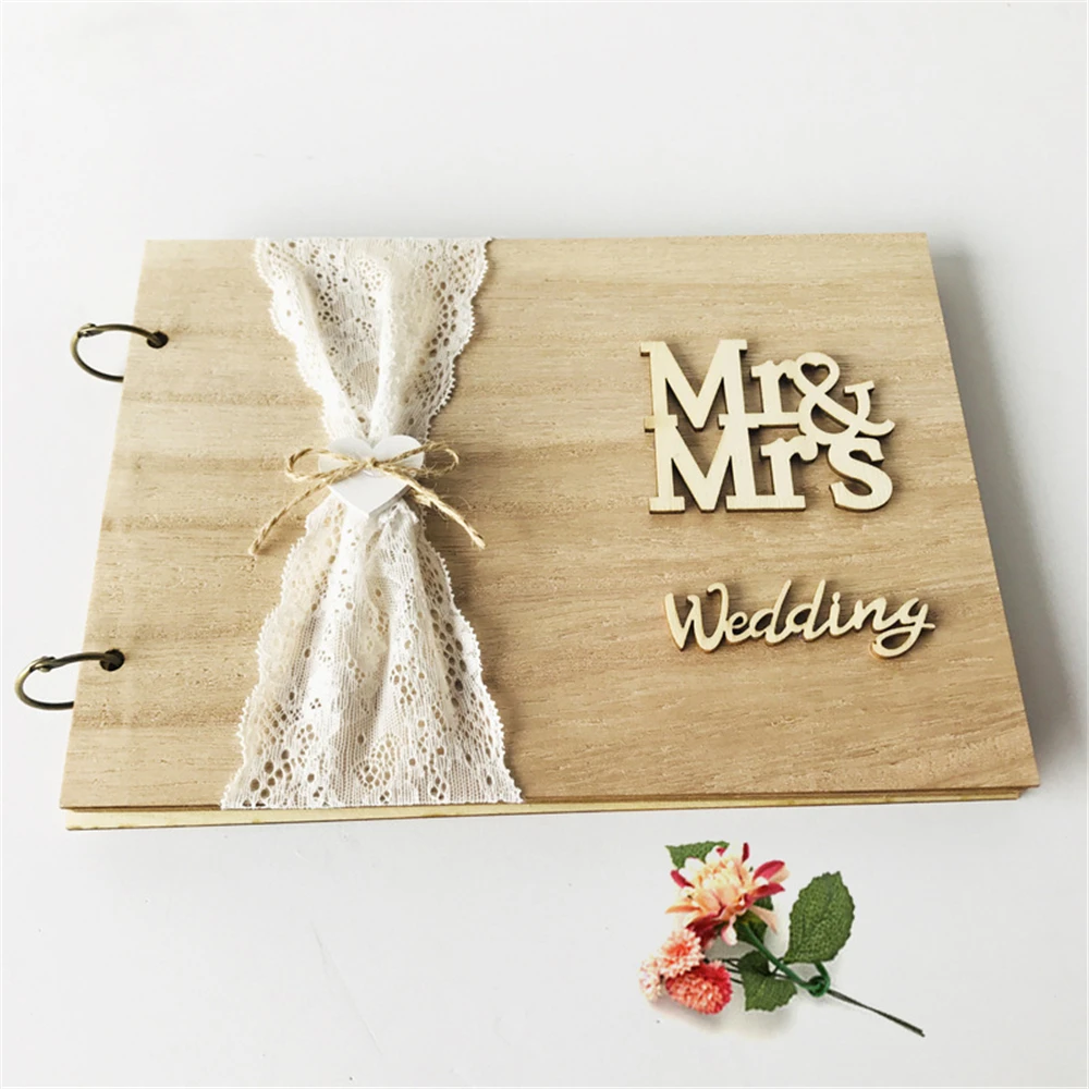 10/20/30/40 Pages Wedding Guest Book Wedding Signs Wood Wedding Signature Guest Book Mrs Mr Photo Frame Wedding Decoration