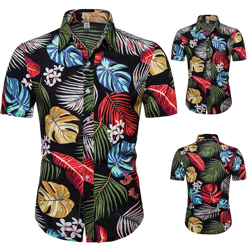 

Mens Black Flower Shirt Summer Short Sleeve Hawaiian Shirts Casual Slim Fit Streetwear Men Tops Chemise Homme camisa masculina