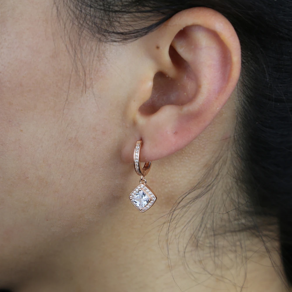 Fashion 925 Sterling Silver Earrings sparking Cz Sqaure Charm Wedding Enegagement Bridal Gift Diamonds Bling Dangle Earring | Украшения и