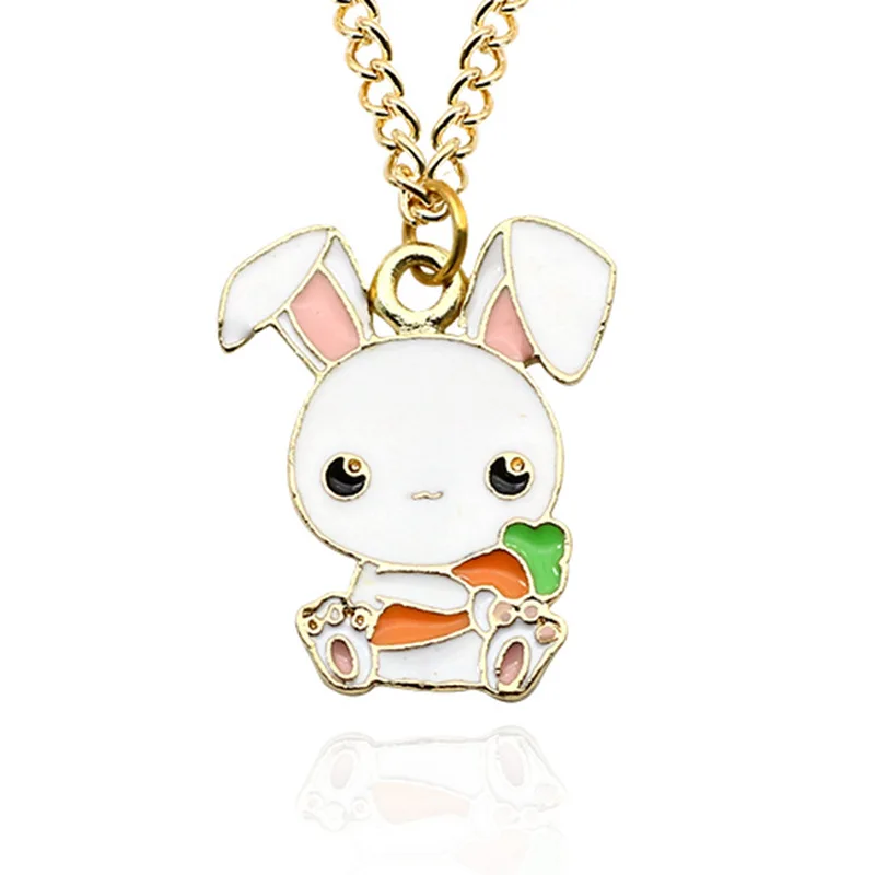 Милые девушки аниме эмаль кролик с морковкой кулон ожерелье женщин Золотой Цвет