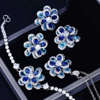 women ear studs camellia shape colored cubic zirconia jewelry shiny rhinestones stud earrings bracelet ring pendant for wedding