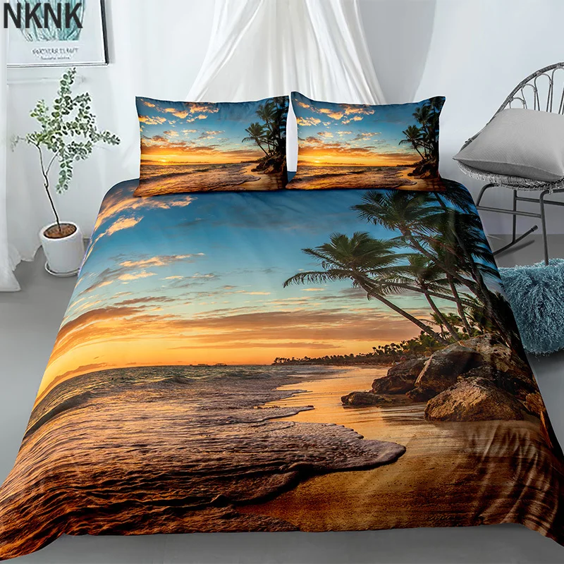 

Trees Sunset Landscape Bedding Sets Coconuts Ocean 3D Print Duvet Cover Pillowcases For Adult Kids Bed Set With Pillowcase