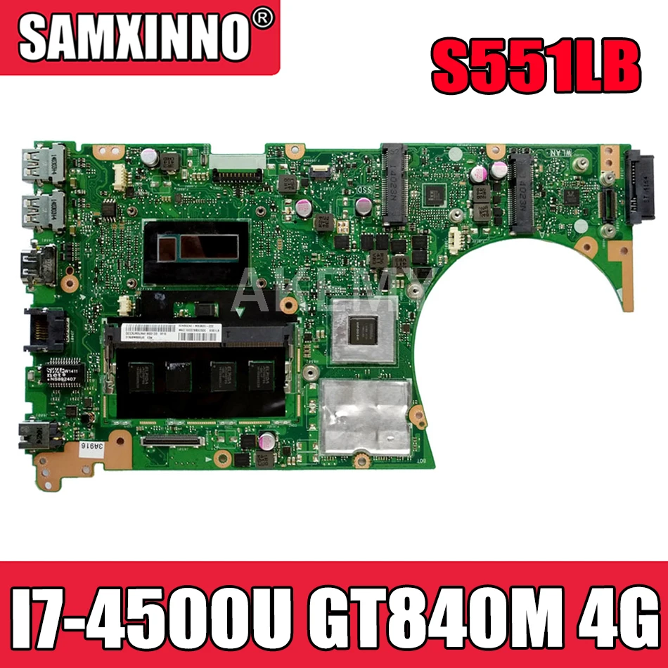

Mianboard Akemy S551LB для Asus S551LN S551LB S551L Vivobook материнская плата для ноутбука I7-4500U GT840M 4G RAM REV2.2 тест