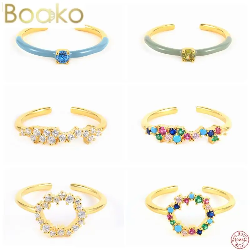 

BOAKO 100% Real 925 Sterling Silver Dripping Oil Enamel Style Opening Rings for Woman Fashion Jewelry Wedding Party Sexy Rings