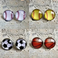 free shipping glass dome baseball stud earrings for women stainless steel base round cabochon dot earrings jewelry wholesale