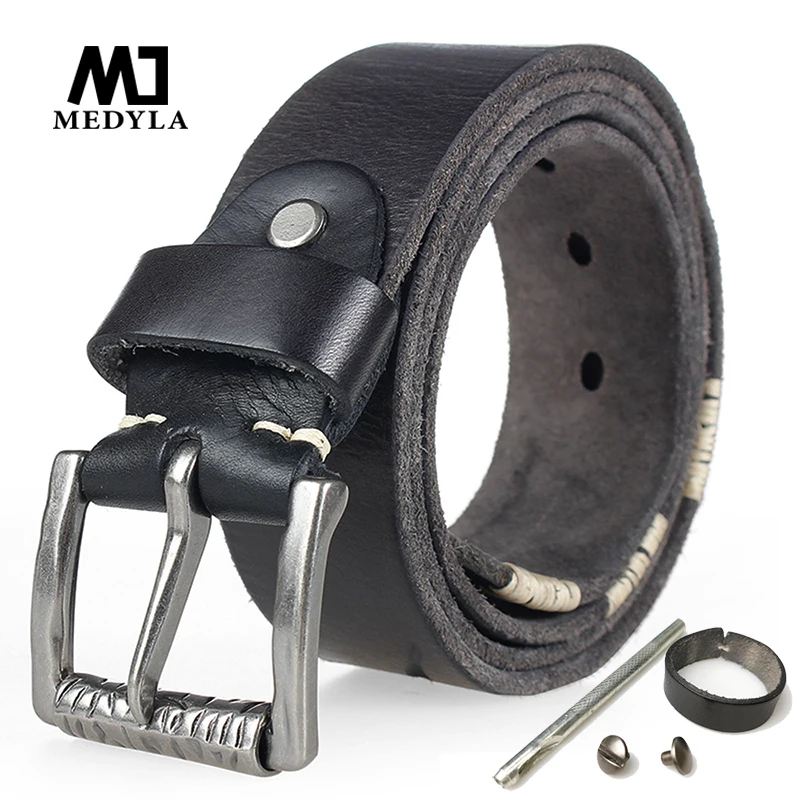 MEDYLA Fashion British Style Alloy Pin Buckle High Quality Genuine Leather Belt For Men Casual Jeans Waistbands Strap Ding557