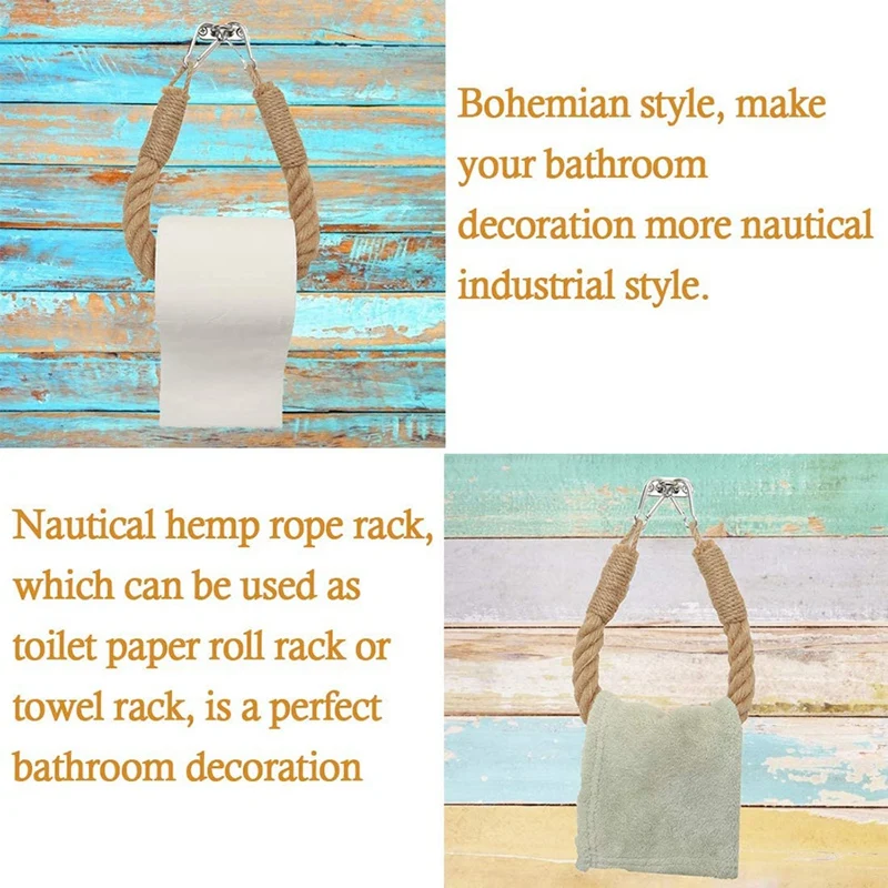 

3 Packs Nautical Rope Toilet Paper Holder for Bathroom Kitchen, Coastal Rope Secures Towel Nautical Bathroom Decoration