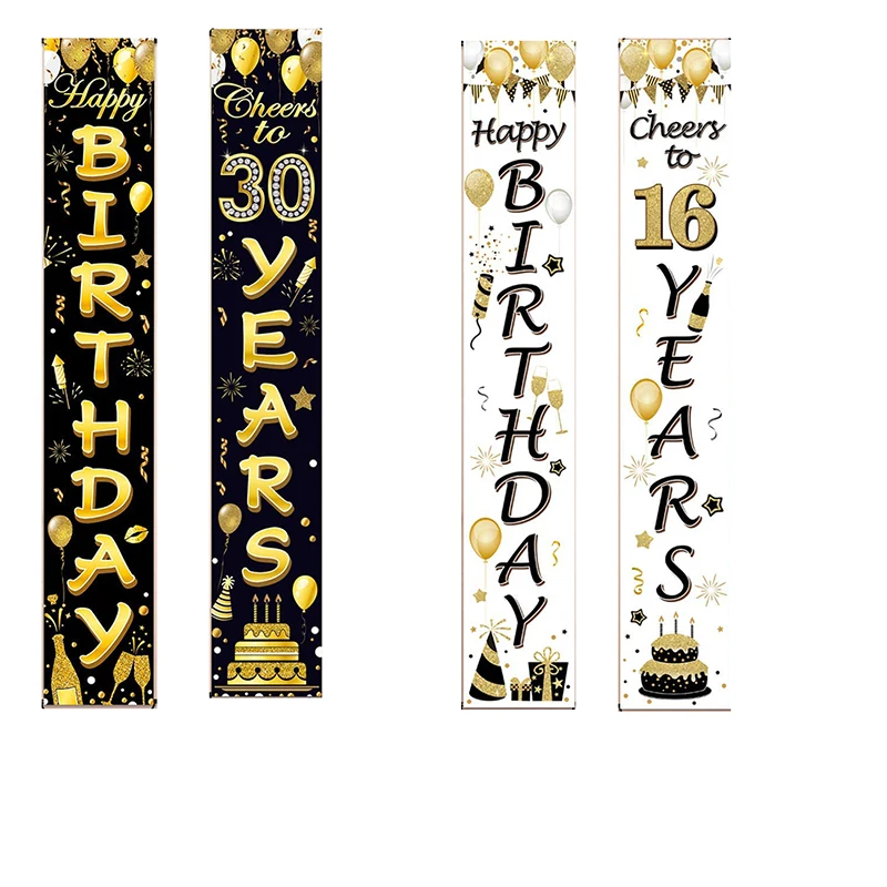 

13th 18th 21th 30th 40th 60th 100thBirthday party banner decorations party supplies black gold welcome porch sign indoor outdoor