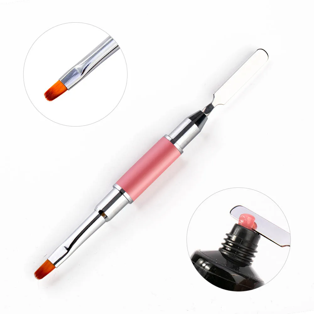 Коричневый UV Poly Gel Painting Nail Brush Slice Shape Dual Head Nail Art Acrylic UV GEL Extension Builder Drawing Pen Brush Manicure Tool - Цвет: Коричневый