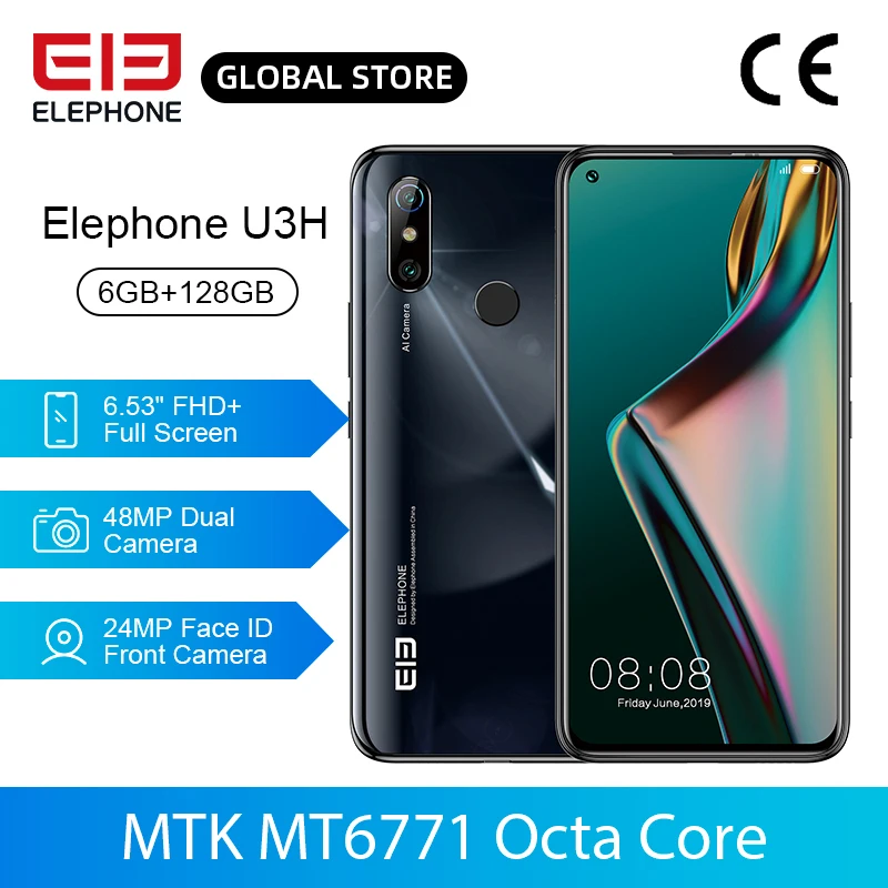 В наличии ELEPHONE U3H 6 ГБ 128 Гб Смартфон Helio P70 Octa Core 53 &quotFHD + безрамочный экран с 48MP