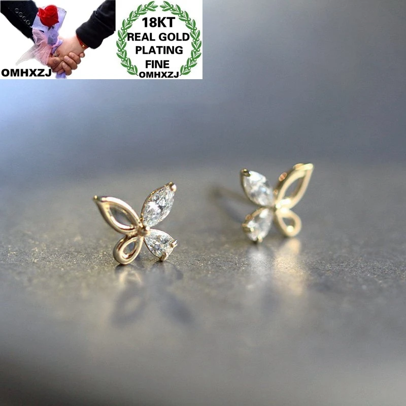 Серьги-гвоздики OMHXZJ EA621 из 18-каратного золота с фианитом AAA | Украшения и