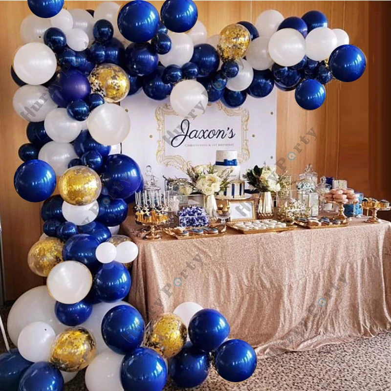 

1set Navy Blue Balloon Garland Arch Kit Gold Confetti Helium Balloons for Baby Shower Boy Wedding Birthday Party Decorations