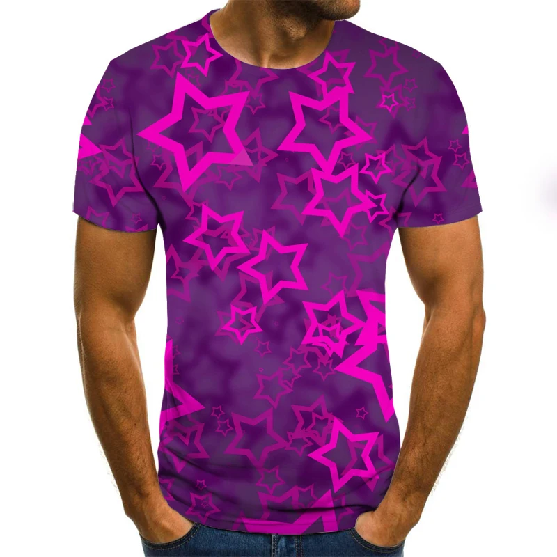 

Summer 3D Printing Five-pointed Star T-shirt Men's O-neck Short Sleeved Sports And Leisure Harajuku Plus Size Clothing