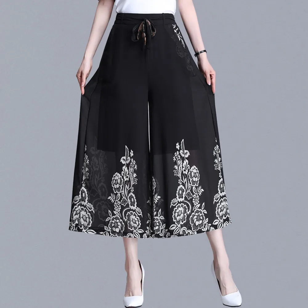 

Woman Korean Style Summer Vintage Plus Size Trousers Women Chiffon Wide Leg Pants High Waist Casual Pantalones Clothing 2021 New