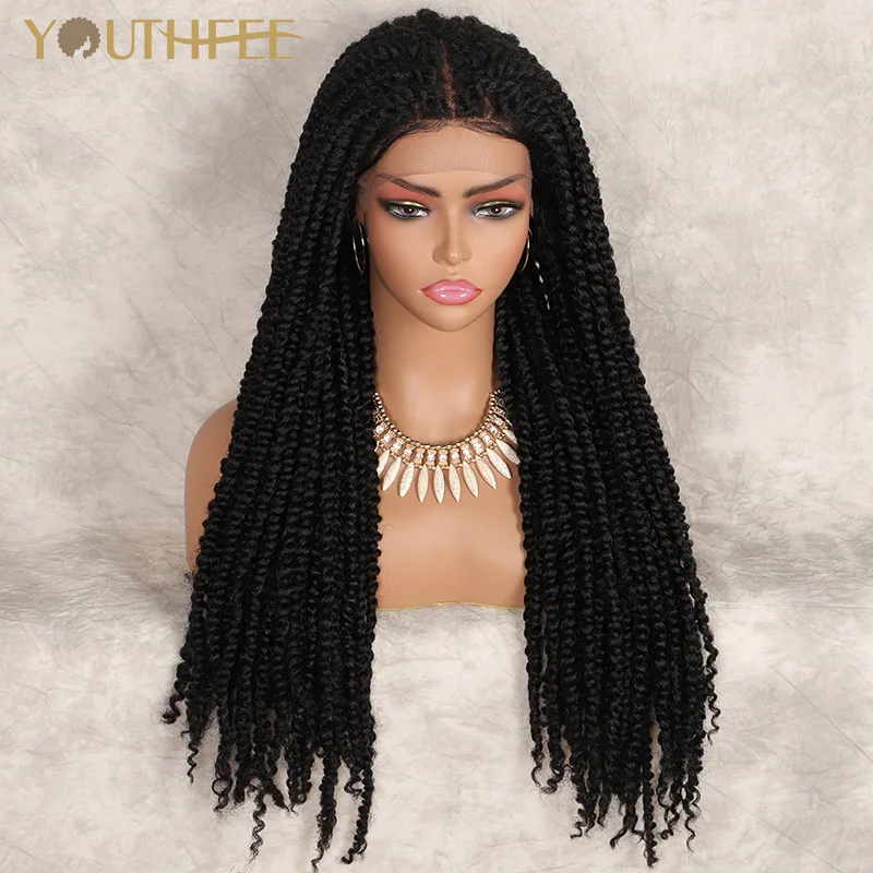 

Youthfee 26" Knotless Braided Synthetic Wigs Passion Braid Wigs for Black Women with Baby Hair Twist Braiding Lace Front Wigs