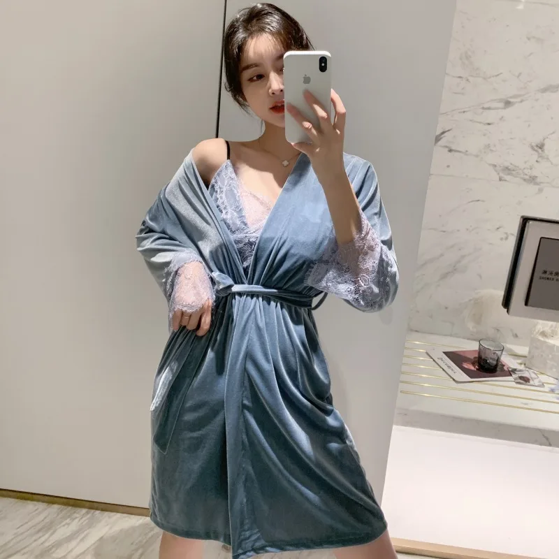 Женский бархатный халат и MECHCITIZ роскошный кружевной пикантный с v-образным