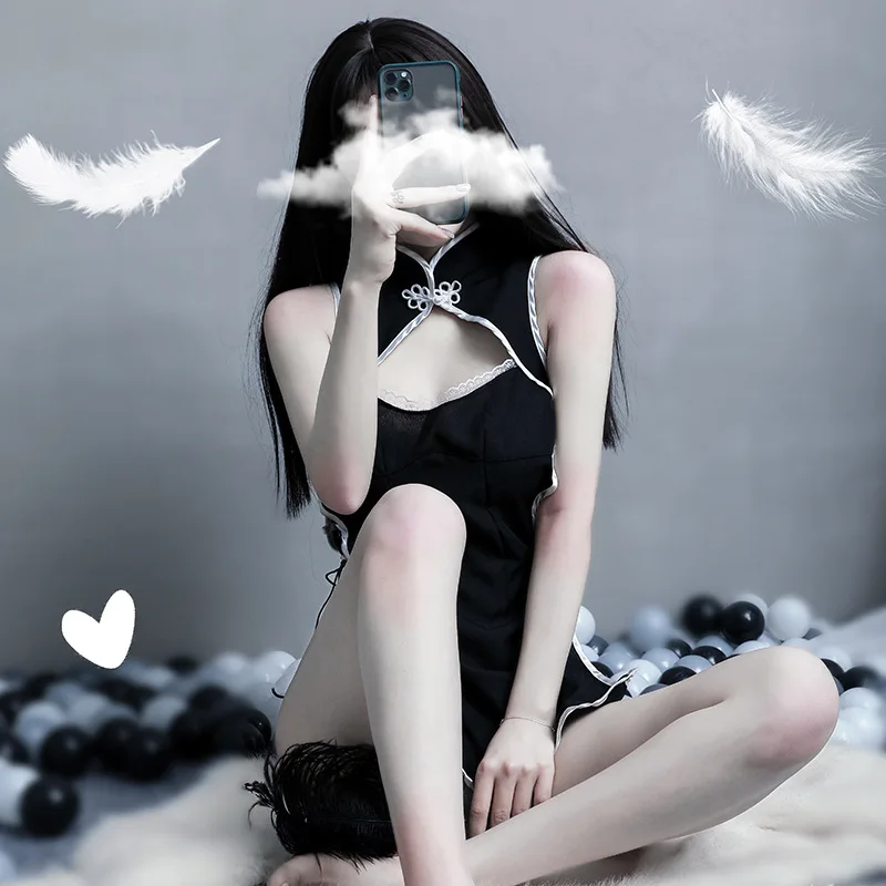 Сексуальное платье Ципао с вырезами соблазнительная униформа разрезом по бокам