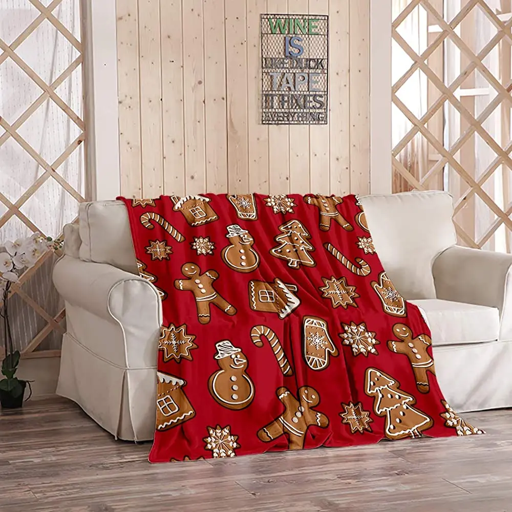 

Christmas Holiday Blanket Flannel Fleece Plush Blankets for Winter Home Sofa Decor, Christmas Watercolor Gnome and Snowflake