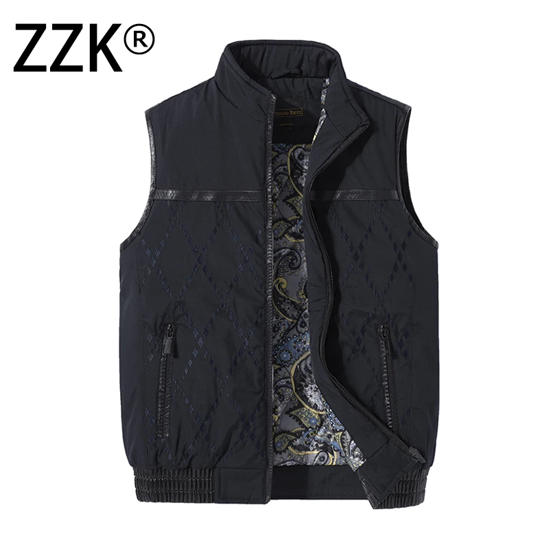 

ZZK Mens Vest Jacket Ultralight Sleeveless Puffer Waistcoats Stand Slim Jacket Mens Windproof Waterproof Coat Brand Clothing