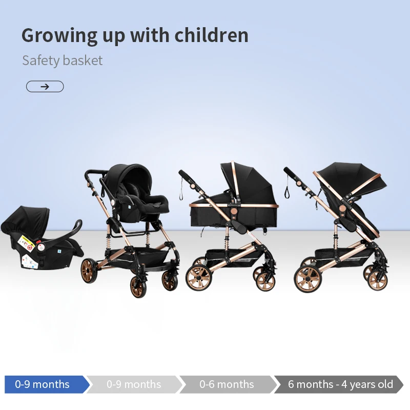 3 в 1 Детские коляски с высоким обзором коляска класса люкс для новорожденных