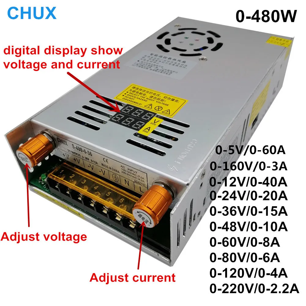 480 Вт Цифровой импульсный источник Питание 5V12v 24v 36v 48v 60v 160V Регулируемый AC-DC конвертер 80v 120v 220V светодиодный Питание