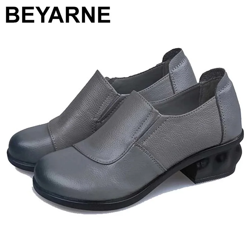 

BEYARNE Spring Autumn Fashion Loafers 100% Genuine Leather Single Shoes Soft Casual Flat Shoes Women Flats Mother Shoes 35-40